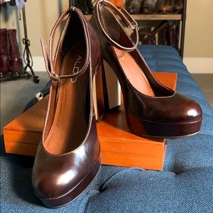 Aldo Mary Jane Platform Brown leather shoes NWT